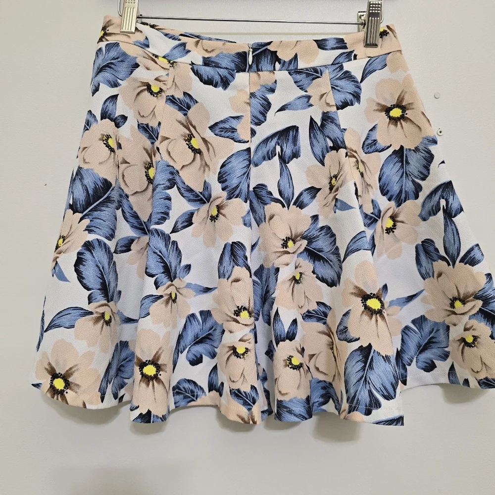 Boho Floral Flared Pleated Mini Skater‎ A Line Swing Beach LUSH Skirt S White